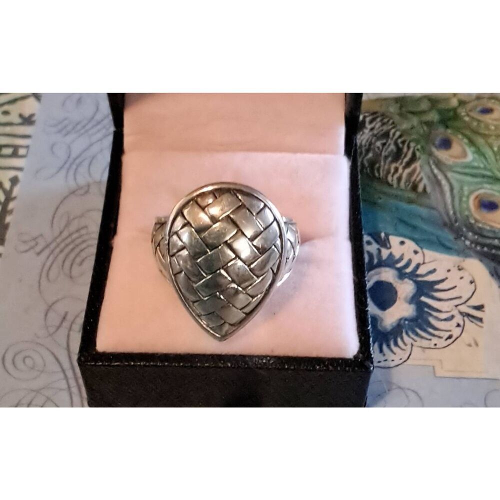 Gorgeous Bold 925 Sterling Silver Basket Weave Pear Design Ring Sz 8